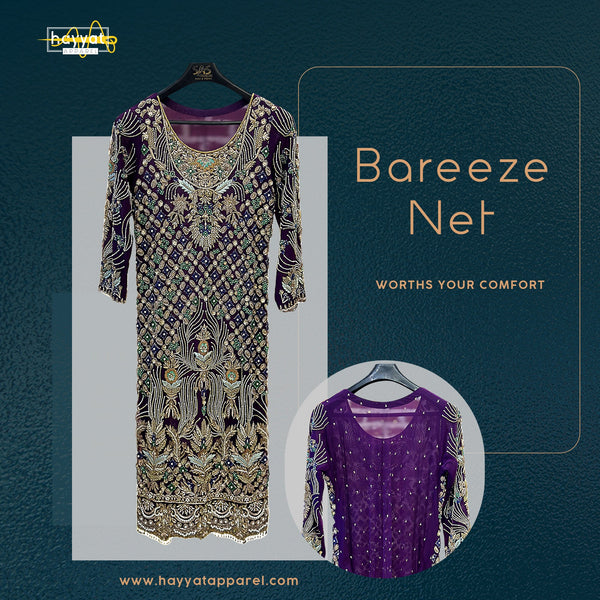 Bareeze Net Purple - Luxury Pret - HAYYAT APPAREL