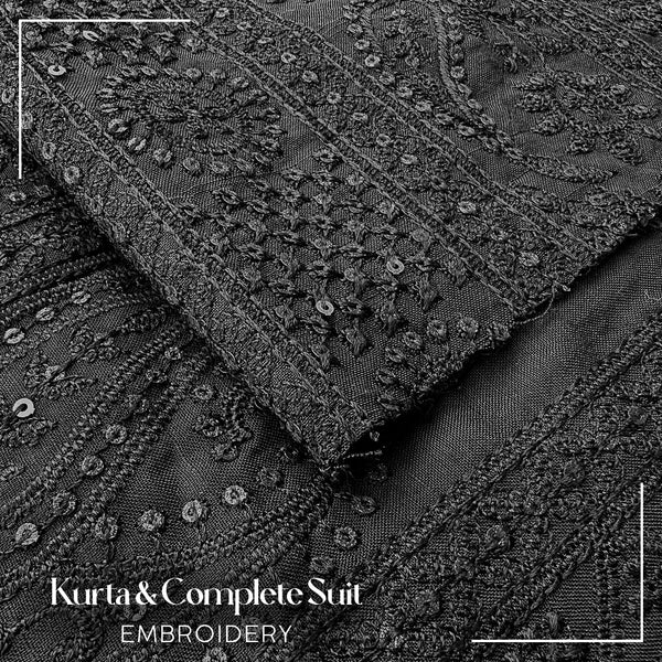 Embroidery Kurta & Complete Suit - Black Color - HAYYAT APPAREL