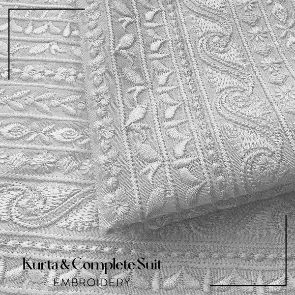 Embroidery Kurta & Complete Suit - White Color - HAYYAT APPAREL