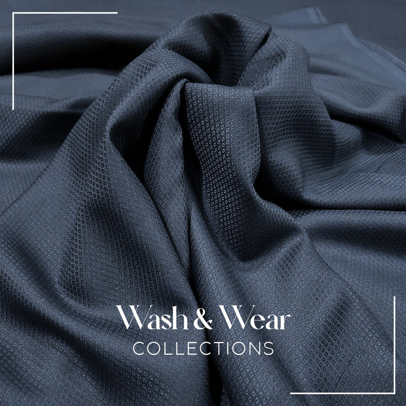 Navy Blue Wash & Wear Self - Print - HAYYAT APPAREL