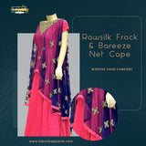 Rawsilk Frock & Bareeze Net Cape Shocking pink & Blue - Festive Pret - HAYYAT APPAREL